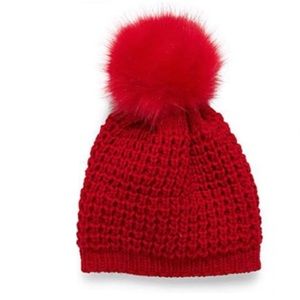 KYI KYI Classic Faux Fur Pom Pom Knit Beanie, Red, One Size